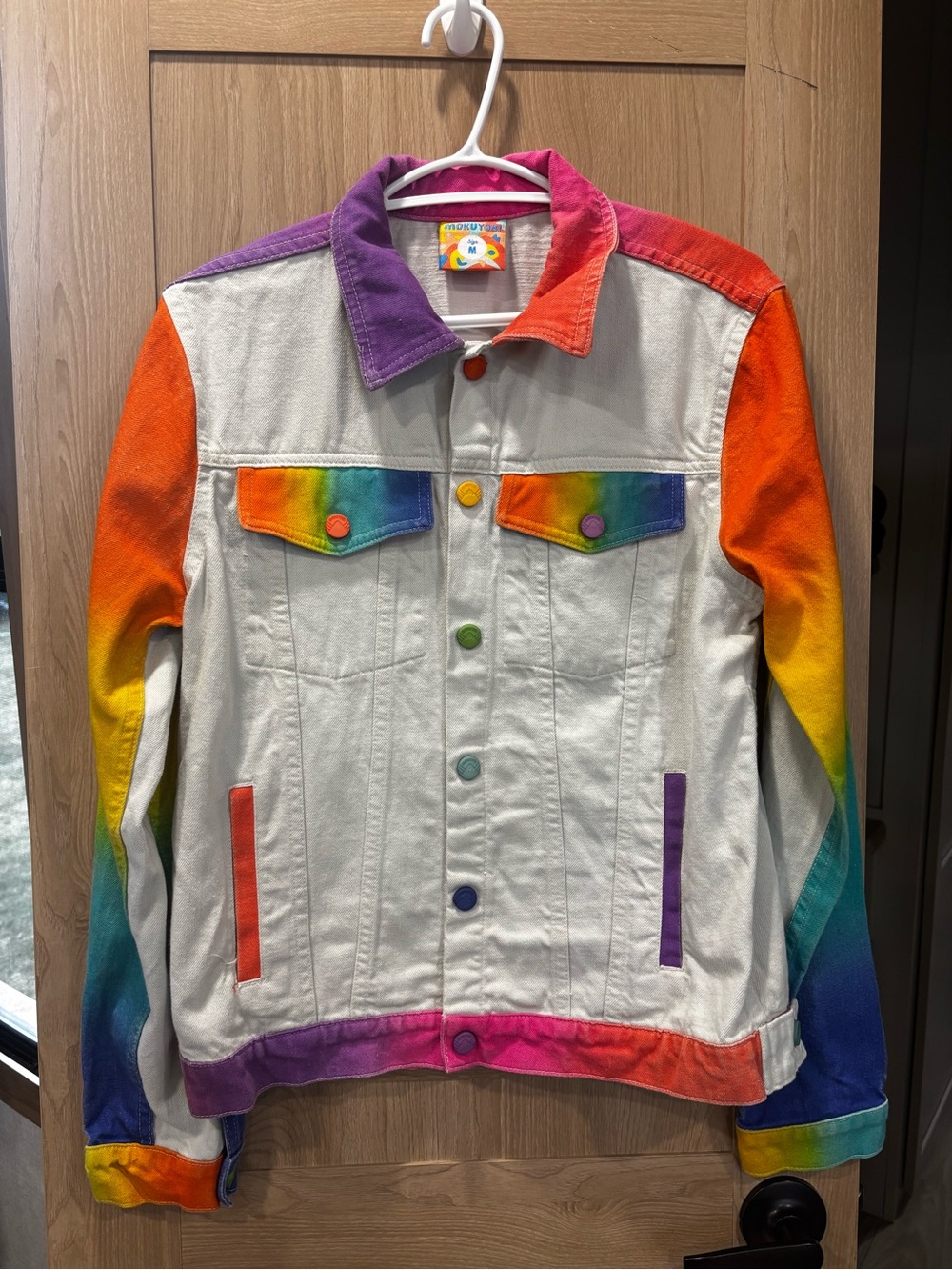 Mokuyobi Airbrushed Denim Trucker Jacket Rainbow Tie Dye Size M Pride